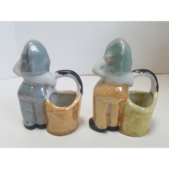 Porcelain Lusterware Made In Japan Pair Of Children With Baskets 3"×2" - Picture 7 of 12